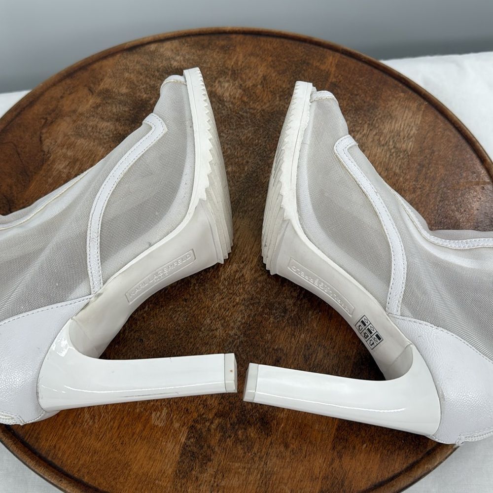 Karl Lagerfeld White Mesh Open-Toe Ankle Booties with Crystal Strap - Picture 8 of 14